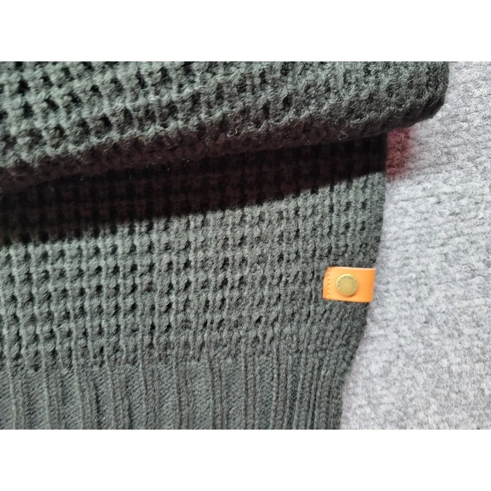 Frye and Co Thermal Knit Scarf Black Waffle Knit Leather Logo Patch NWT
